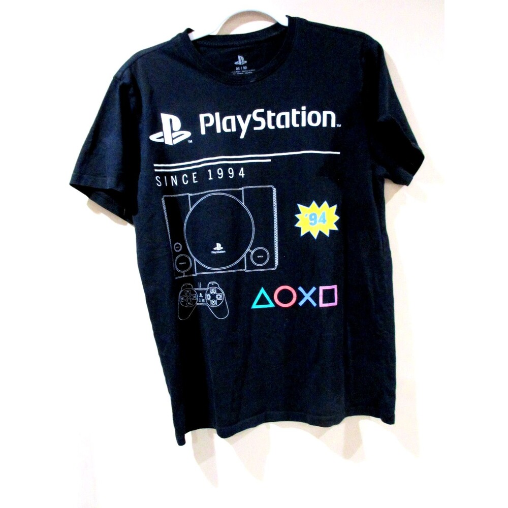Playstation Since 1994 Graphic T-Shirt Men M Black Cotton Blend Short Sleeve
